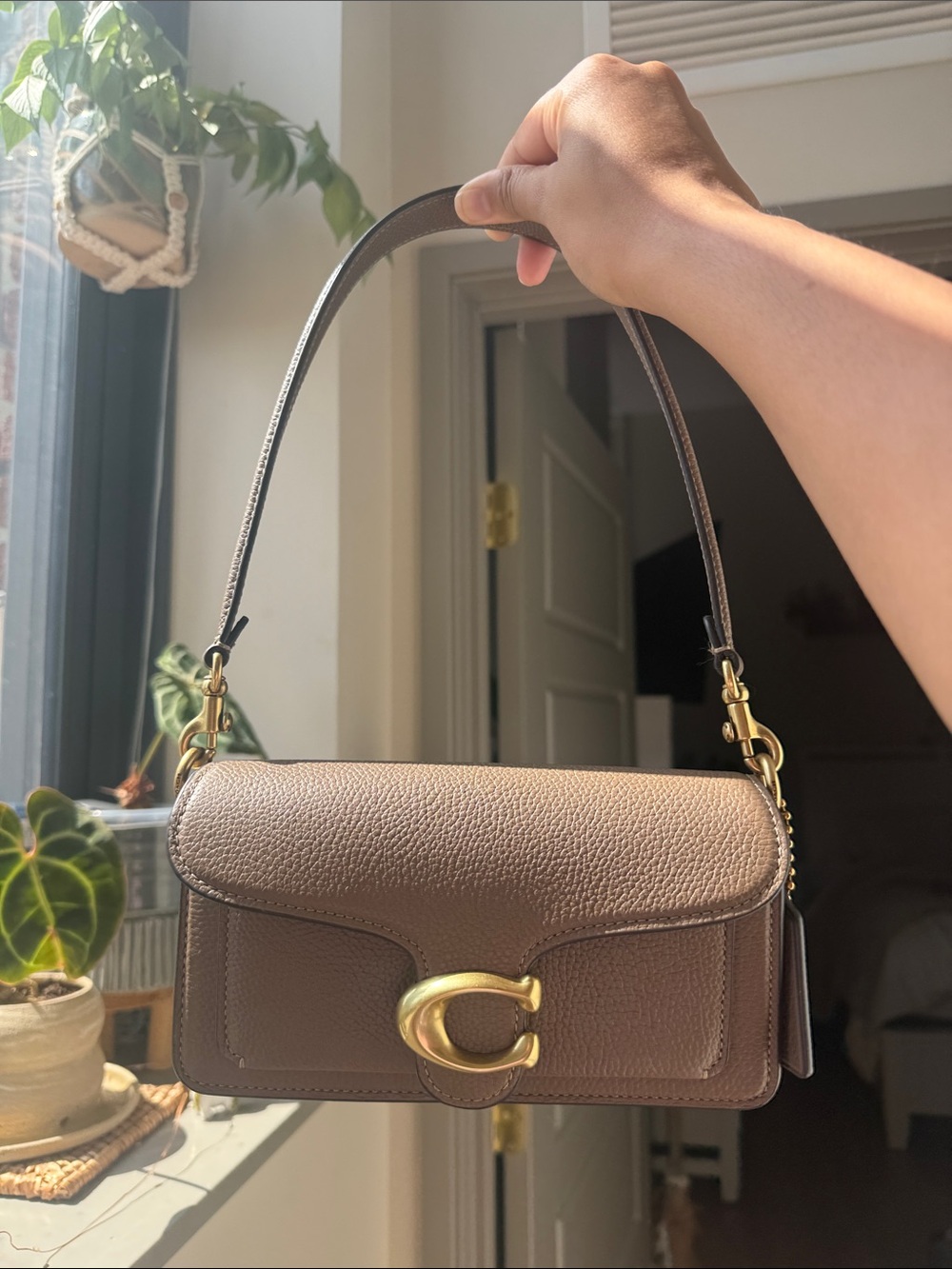 Coach Tabby 20 in Taupe Pebble Leather Crossbody with Gold 'C' Turnlock - Picture 2 of 8